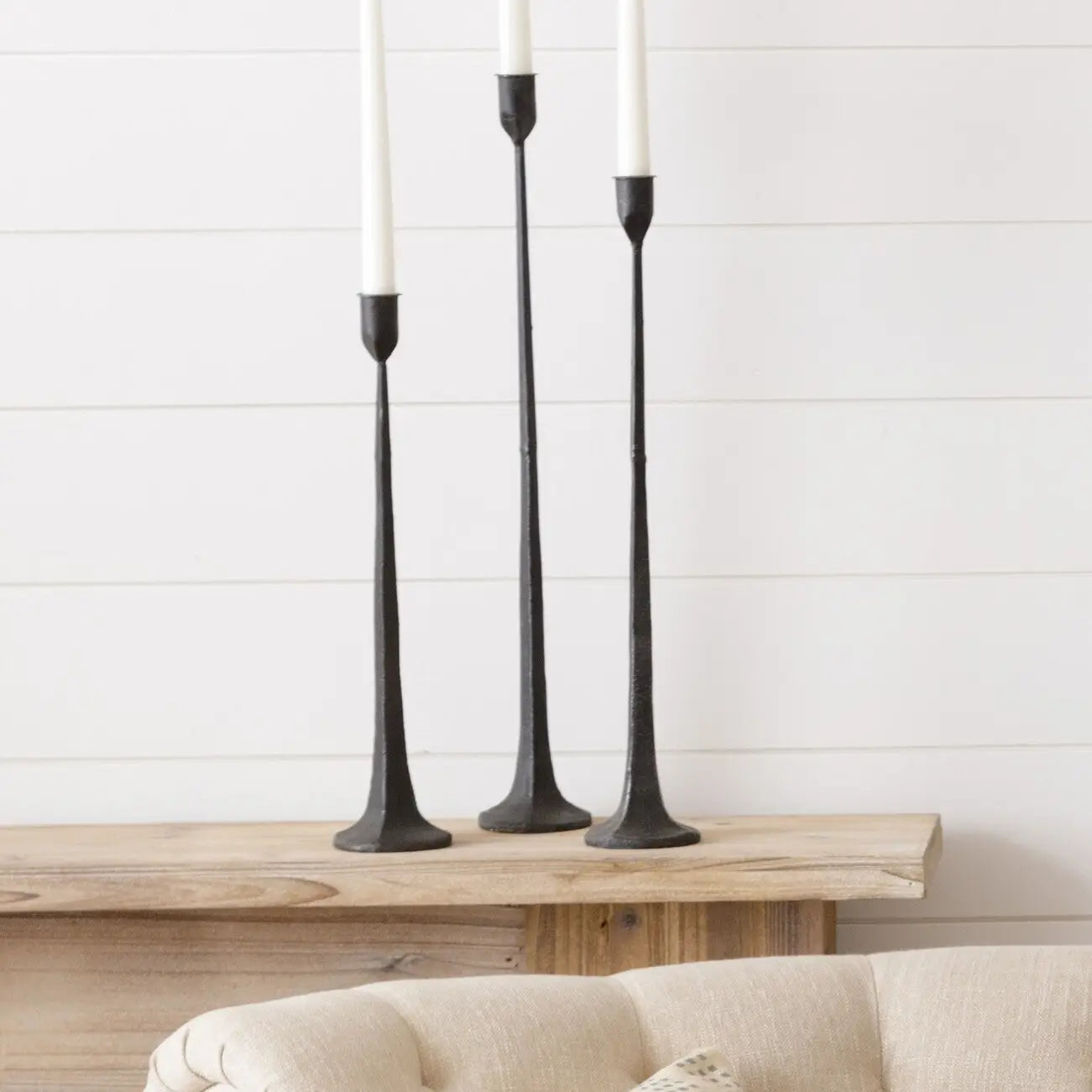 Hand Forged Metal Candle Holders, Set of 3