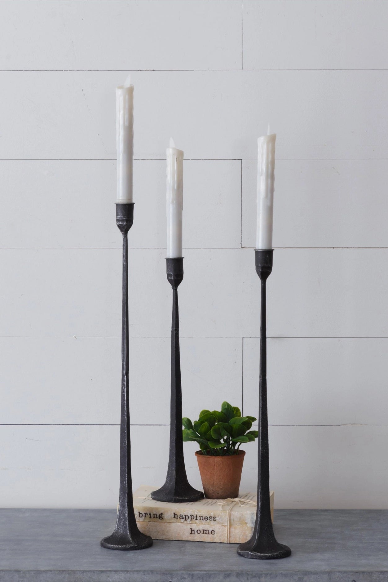 Hand Forged Metal Candle Holders, Set of 3